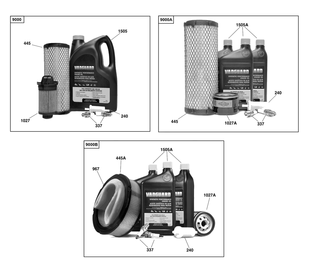Model 54-61 Engine Accessories Catalog / Maintenance Kits Diagram and Parts List for 54E177-0011-J1  Briggs and Stratton Engine